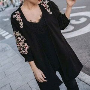Women cardigan Black, open front long cardigan